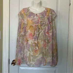 Lauren Ralph Lauren Floral Ruffle Blouse XL Multicolor Women Longsleeve